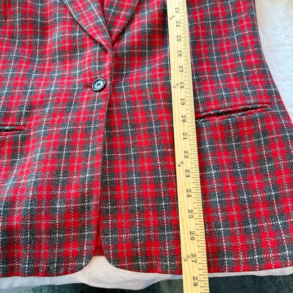 Leslie Fay Vintage Scarlet and Gray Oversized Plaid Blazer, Size 12 - Picture 7 of 7